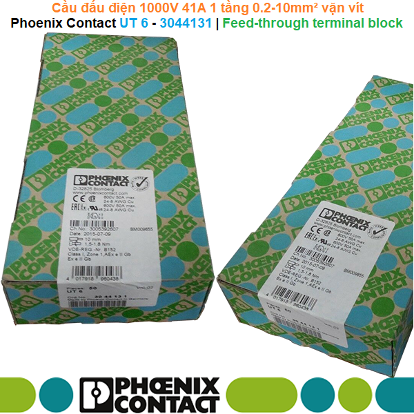 Phoenix Contact UT 6 - 3044131 | Cầu đấu điện Feed-through terminal block 1000V 41A 1 tầng 0.2-10mm² vặn vít