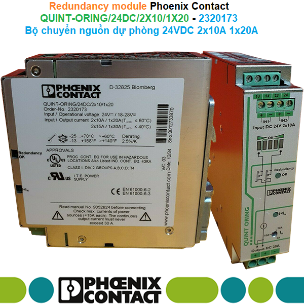 Phoenix Contact QUINT-ORING/24DC/2X10/1X20 - 2320173 Redundancy module, with protective coating - Bộ chuyển nguồn dự phòng 24VDC 2x10A 1x20A