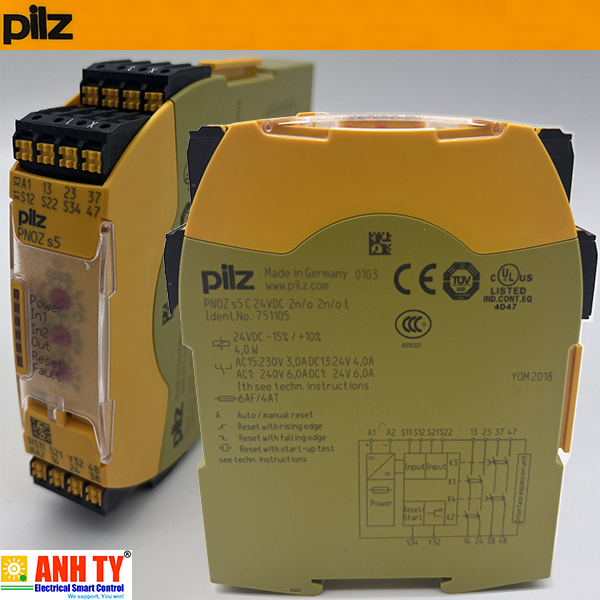 Rơ le an toàn 1/2-ch 2NO 2NO-t-d 1SC 24VDC Pilz PNOZ s5 C 24VDC 2 n/o 2 n/o t | 751105