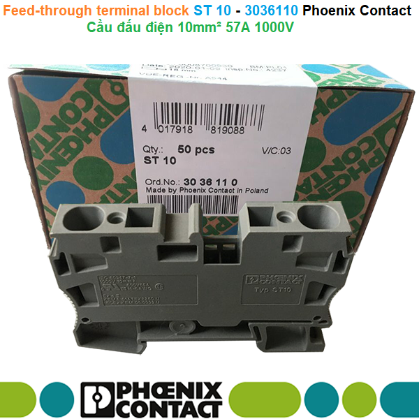 Phoenix Contact ST 10 - 3036110 Feed-through terminal block - Cầu đấu điện 10mm² 57A 1000V