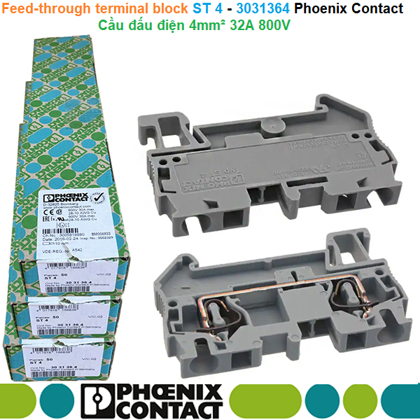 Phoenix Contact ST 4 - 3031364 Feed-through terminal block - Cầu đấu điện 4mm² 32A 800V