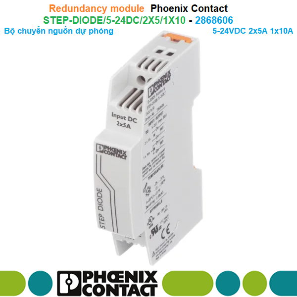 Phoenix Contact STEP-DIODE/5-24DC/2X5/1X10 - 2868606 Redundancy module - Bộ chuyển nguồn dự phòng 5-24VDC 2x5A 1x10A