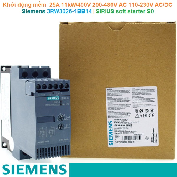 Siemens 3RW3026-1BB14 | Khởi động mềm SIRIUS soft starter S0 25A 11kW/400V 200-480V AC 110-230V AC/DC
