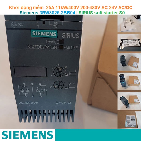 Siemens 3RW3026-2BB04 | Khởi động mềm SIRIUS soft starter S0 25A 11kW/400V 200-480V AC 24V AC/DC spring-type terminals