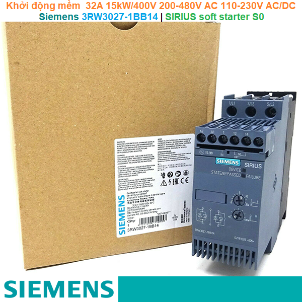 Siemens 3RW3027-1BB14 | Khởi động mềm SIRIUS soft starter S0 32A 15kW/400V 200-480V AC 110-230V AC/DC Screw