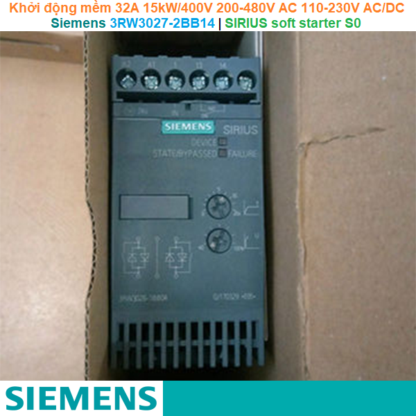 Siemens 3RW3027-2BB14 | Khởi động mềm SIRIUS soft starter S0 32A 15kW/400V 200-480V AC 110-230V AC/DC spring terminals