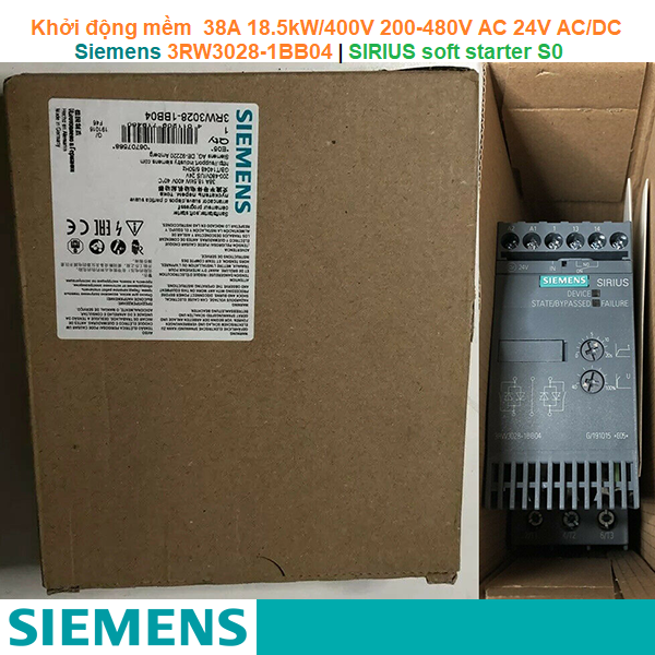 Siemens 3RW3028-1BB04 | Khởi động mềm SIRIUS soft starter S0 38A 18.5kW/400V 200-480V AC 24V AC/DC Screw terminals
