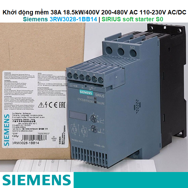 Siemens 3RW3028-1BB14 | Khởi động mềm SIRIUS soft starter S0 38A 18.5kW/400V 200-480V AC 110-230V AC/DC Screw terminals