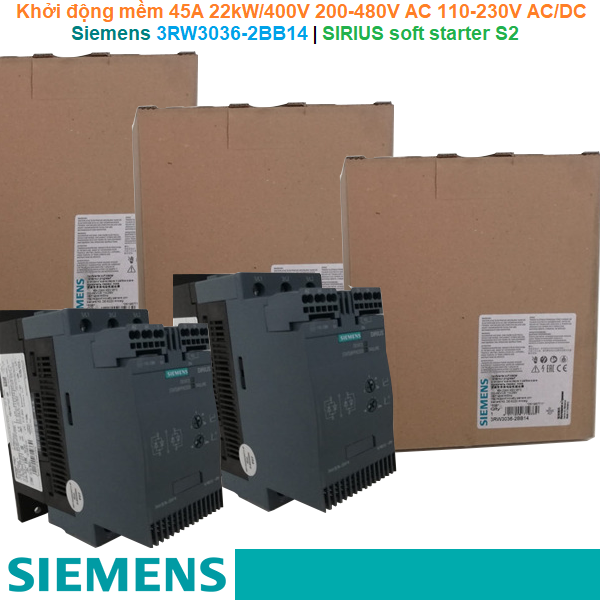 Siemens 3RW3036-2BB14 | Khởi động mềm SIRIUS soft starter S2 45A 22kW/400V 200-480V AC 110-230V AC/DC spring-type terminals