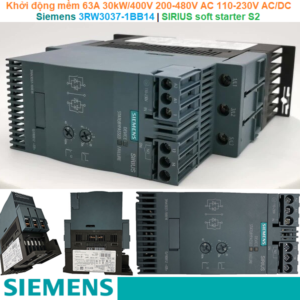 Siemens 3RW3037-1BB14 | Khởi động mềm SIRIUS soft starter S2 63A 30kW/400V 200-480V AC 110-230V AC/DC Screw