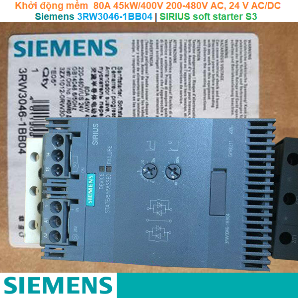 Siemens 3RW3046-1BB04 | Khởi động mềm SIRIUS soft starter S3 80A 45kW/400V 200-480V AC, 24 V AC/DC Screw terminals