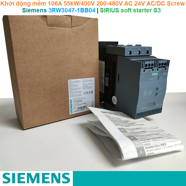 Siemens 3RW3047-1BB04 | Khởi động mềm SIRIUS soft starter S3 106A 55kW/400V 200-480V AC 24V AC/DC Screw terminals