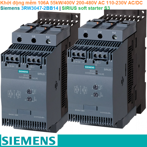 Siemens 3RW3047-2BB14 | Khởi động mềm SIRIUS soft starter S3 106A 55kW/400V 200-480V AC 110-230V AC/DC Spring terminals