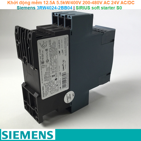 Siemens 3RW4024-2BB04 | Khởi động mềm SIRIUS soft starter S0 12.5A 5.5kW/400V 200-480V AC 24V AC/DC Spring terminals