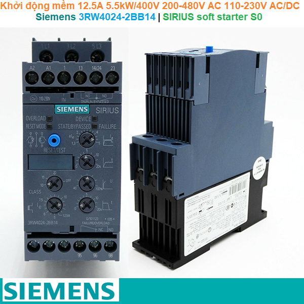 Siemens 3RW4024-2BB14 | Khởi động mềm SIRIUS soft starter S0 12.5A 5.5kW/400V 200-480V AC 110-230V AC/DC Spring terminals