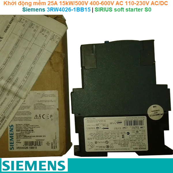 Siemens 3RW4026-1BB15 | Khởi động mềm SIRIUS soft starter S0 25A 15kW/500V 400-600V AC 110-230V AC/DC Screw terminals