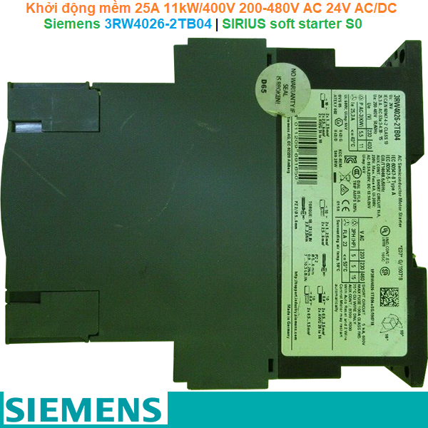 Siemens 3RW4026-2TB04 | Khởi động mềm SIRIUS soft starter S0 25A 11kW/400V 200-480V AC 24V AC/DC spring Thermistor