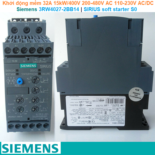 Siemens 3RW4027-2BB14 | Khởi động mềm SIRIUS soft starter S0 32A 15kW/400V 200-480V AC 110-230V AC/DC spring terminals