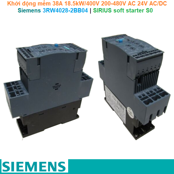 Siemens 3RW4028-2BB04 | Khởi động mềm SIRIUS soft starter S0 38A 18.5kW/400V 200-480V AC 24V AC/DC spring terminals