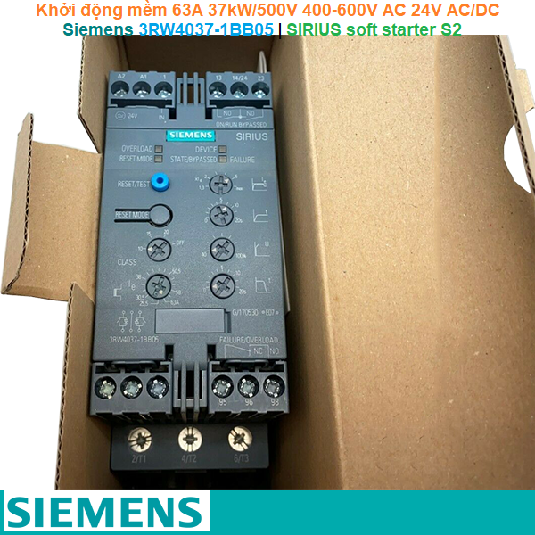 Siemens 3RW4037-1BB05 | Khởi động mềm SIRIUS soft starter S2 63A 37kW/500V 400-600V AC 24V AC/DC Screw terminals