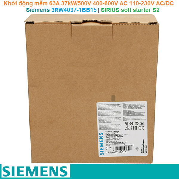Siemens 3RW4037-1BB15 | Khởi động mềm SIRIUS soft starter S2 63A 37kW/500V 400-600V AC 110-230V AC/DC Screw terminals