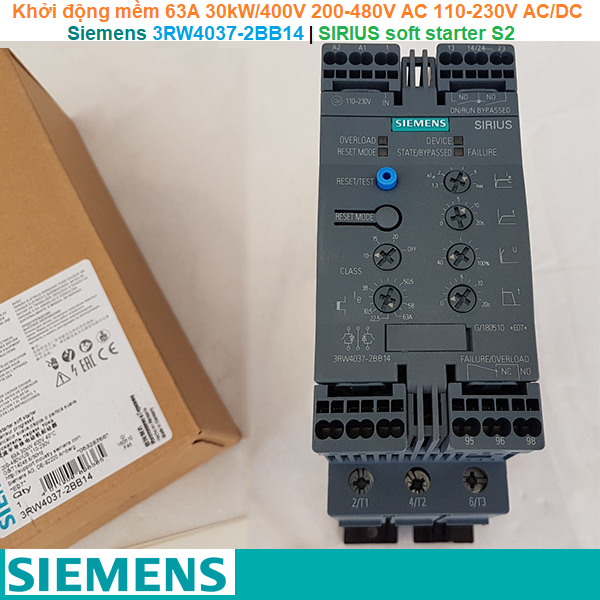 Siemens 3RW4037-2BB14 | Khởi động mềm SIRIUS soft starter S2 63A 30kW/400V 200-480V AC 110-230V AC/DC spring terminals