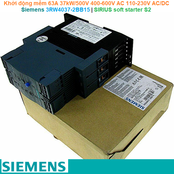 Siemens 3RW4037-2BB15 | Khởi động mềm SIRIUS soft starter S2 63A 37kW/500V 400-600V AC 110-230V AC/DC spring terminals