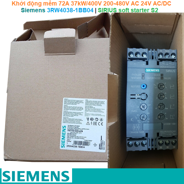 Siemens 3RW4038-1BB04 | Khởi động mềm SIRIUS soft starter S2 72A 37kW/400V 200-480V AC 24V AC/DC Screw terminals