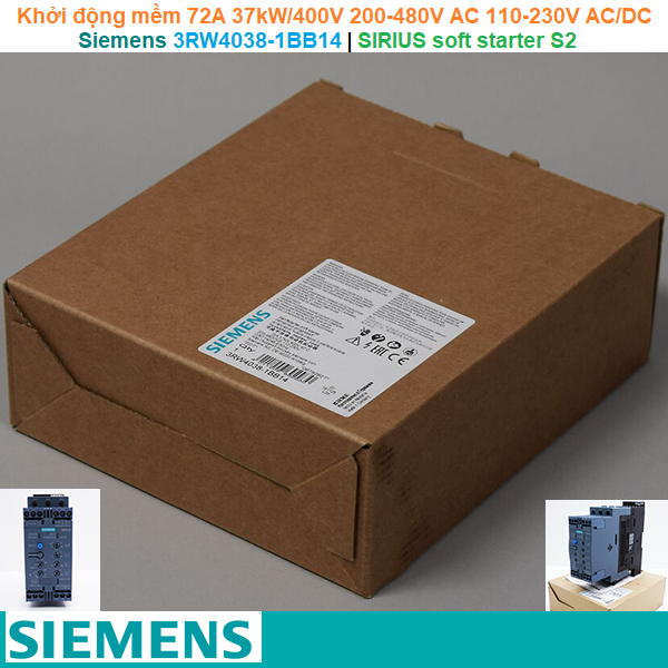 Siemens 3RW4038-1BB14 | Khởi động mềm SIRIUS soft starter S2 72A 37kW/400V 200-480V AC 110-230V AC/DC Screw terminals