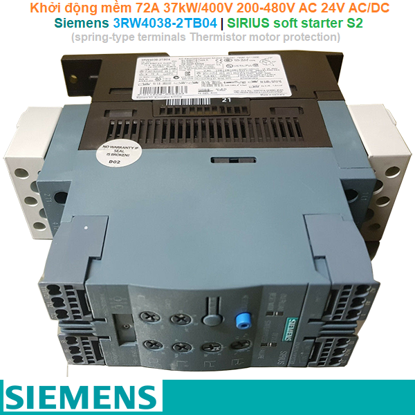 Siemens 3RW4038-2TB04 | Khởi động mềm SIRIUS soft starter S2 72A 37kW/400V 200-480V AC 24V AC/DC spring terminals Thermistor motor protection