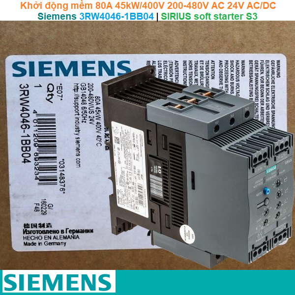 Siemens 3RW4046-1BB04 | Khởi động mềm SIRIUS soft starter S3 80A 45kW/400V 200-480V AC 24V AC/DC Screw terminals