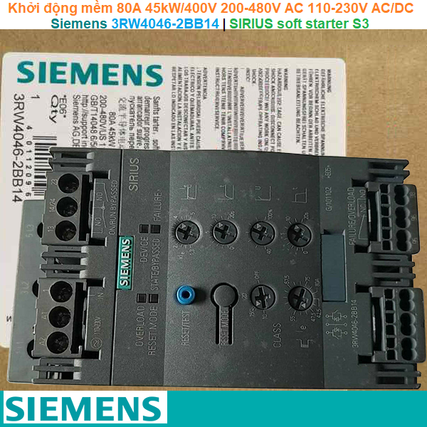 Siemens 3RW4046-2BB14 | Khởi động mềm SIRIUS soft starter S3 80A 45kW/400V 200-480V AC 110-230V AC/DC spring-type terminals
