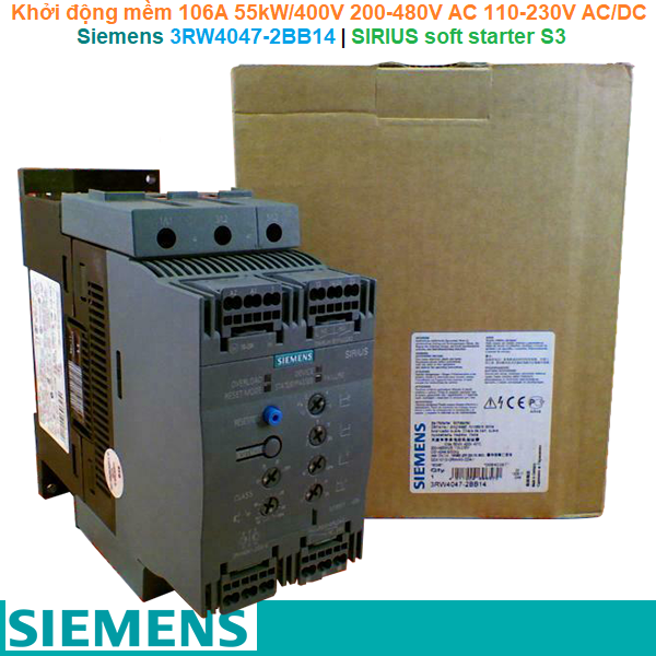Siemens 3RW4047-2BB14 | Khởi động mềm SIRIUS soft starter S3 106A 55kW/400V 200-480V AC 110-230V AC/DC spring terminals