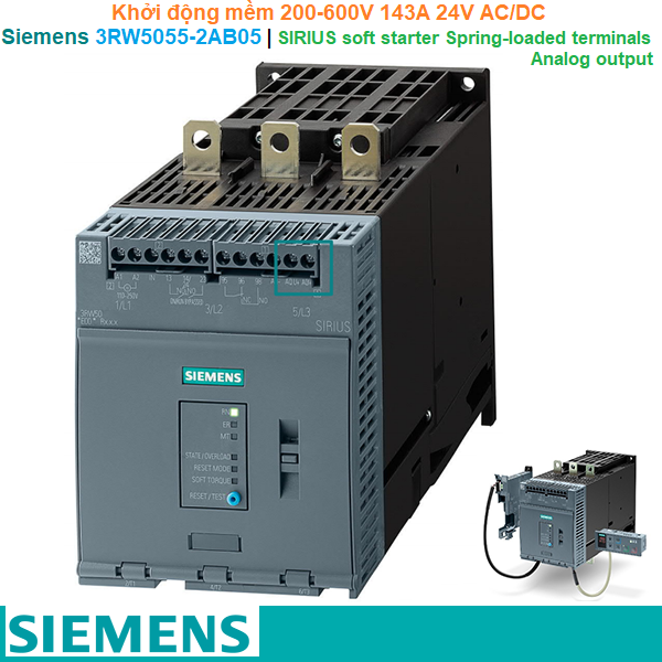 Siemens 3RW5055-2AB05 | Khởi động mềm SIRIUS soft starter 200-600V 143A 24V AC/DC Spring-loaded terminals Analog output