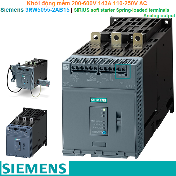 Siemens 3RW5055-2AB15 | Khởi động mềm SIRIUS soft starter 200-600V 143A 110-250V AC Spring-loaded terminals Analog output
