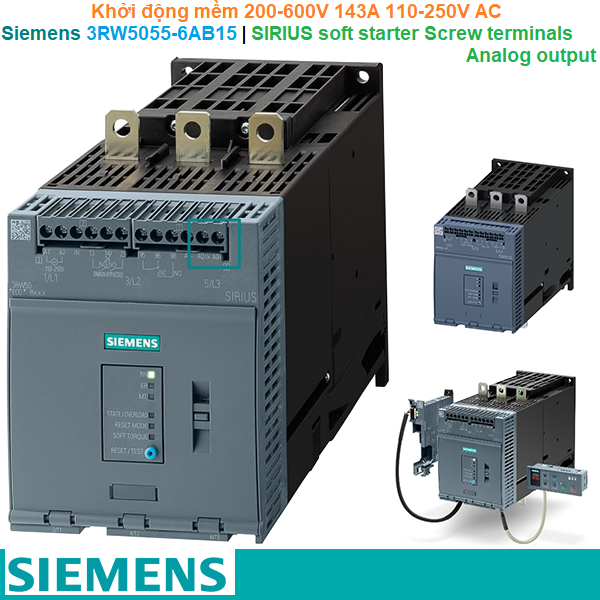 Siemens 3RW5055-6AB15 | Khởi động mềm SIRIUS soft starter 200-600V 143A 110-250V AC Screw terminals Analog output