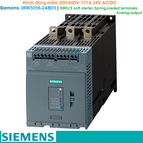 Siemens 3RW5056-2AB05 | Khởi động mềm SIRIUS soft starter 200-600V 171A 24V AC/DC Spring-loaded terminals Analog output