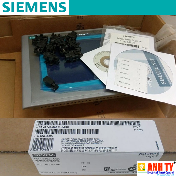 Siemens 6AV6647-0AF11-3AX0 | SIMATIC HMI KTP1000 Basic Color PN -Màn hình điều khiển Phím/Chạm TFT 10" 256-màu PROFINET WinCC flexible 2008 SP2 Compact/ WinCC Basic V10.5/ STEP 7 Basic V10.5 CD-phần mềm nguồn mở