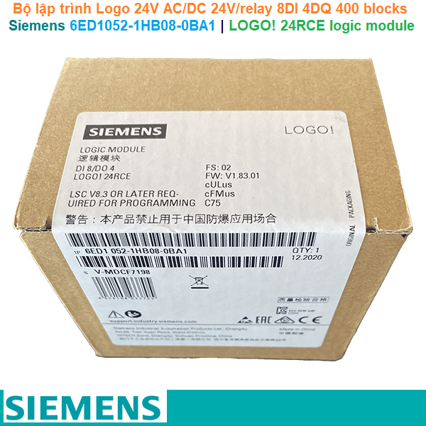 Siemens 6ED1052-1HB08-0BA1 | LOGO! 24RCE logic module -Bộ lập trình Logo 24V AC/DC 24V/relay 8DI 4DQ 400 blocks