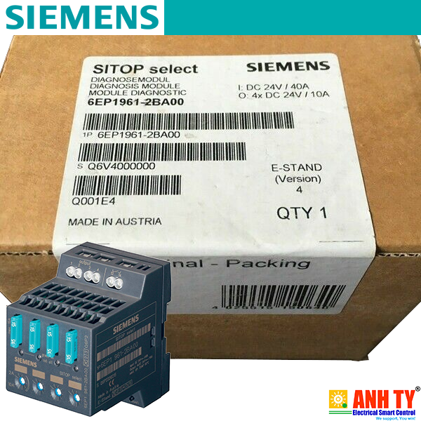 Siemens 6EP1961-2BA00 | SITOP select Diagnostics module -Mô-đun chia dòng ra 4-Kênh 24VDC 40A 24VDC 4x10A Điều chỉnh 2-10A