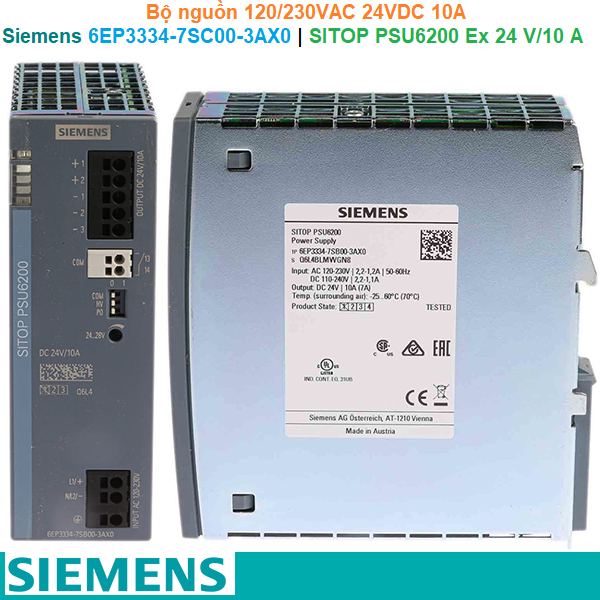 Siemens 6EP3334-7SC00-3AX0 | SITOP PSU6200 Ex 24 V/10 A -Bộ nguồn 120/230VAC 24VDC 10A