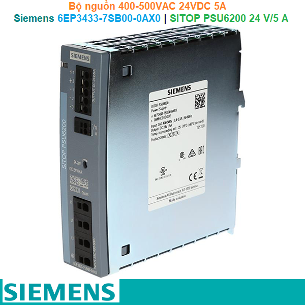 Siemens 6EP3433-7SB00-0AX0 | SITOP PSU6200 24 V/5 A -Bộ nguồn 400-500VAC 24VDC 5A