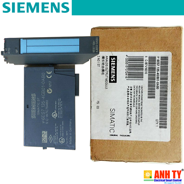 Siemens 6ES7135-4GB01-0AB0 | SIMATIC DP Electronics module -Mô-đun điện tử cho ET 200S 2 AO I W15mm +/-20mA 13 bit+sign 4-20mA 13bit Chu kỳ nhỏ hơn 1ms với SF LED