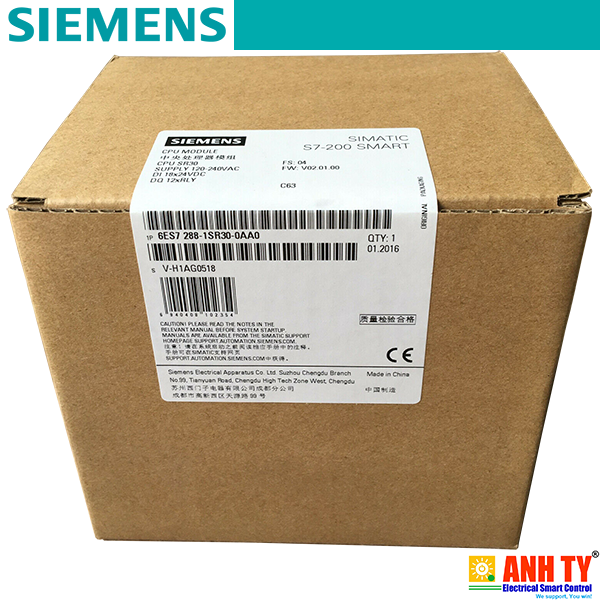 Siemens 6ES7288-1SR30-0AA0 | SIMATIC S7-200 SMART CPU SR30 -Bộ lập trình điều khiển PLC AC/DC/relay 18DI 24VDC 12DO relay 2A  85-264VAC 30KB