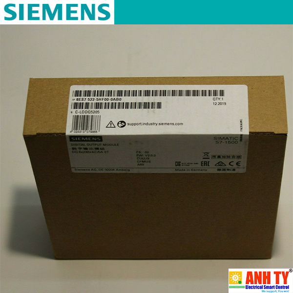 Siemens 6ES7522-5HF00-0AB0 | SIMATIC S7-1500 Digital output module -Mô-đun đầu ra kỹ thuật số DQ 8xAC 230V 5A ST Relay 8-kênh nhóm 1 5A Diagnostics SIL1 EN IEC 62061 Cat. 2 / PL c EN ISO 13849-1