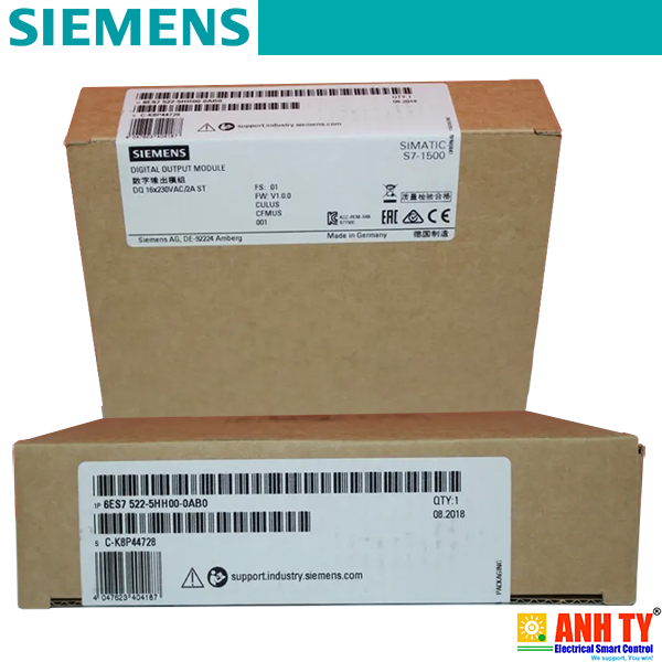 Siemens 6ES7522-5HH00-0AB0 | SIMATIC S7-1500 Digital output module -Mô-đun đầu ra kỹ thuật số DQ 16x 230V AC 2A ST 16-kênh relay nhóm 2 4A SIL1 EN IEC 62061 Cat. 2 / PL c EN ISO 13849-1