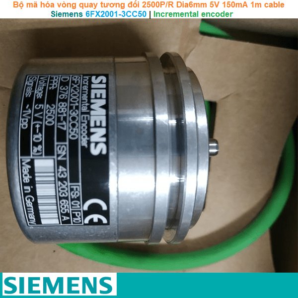 Siemens 6FX2001-3CC50 | Incremental encoder -Bộ mã hóa vòng quay tương đối 2500P/R Dia6mm 5V 150mA 1m cable