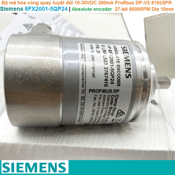 Siemens 6FX2001-5QP24 | Absolute encoder -Bộ mã hóa vòng quay tuyệt đối 10-30VDC 300mA Profibus DP-V2 8192SPR 27-bit 6000RPM Dia 10mm