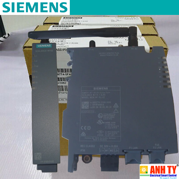 Siemens 6GK5774-1FX00-0AB0 | IWLAN Access Point SCALANCE W774-1 RJ45 -Điểm truy cập IWLAN 1x radio 2x R-SMA KEY-PLUG IEEE 802.11a/b/g/h/n 2.4/5GHz 300Mbit/s 2x RJ45 100Mbit/s PoE switch 2 cổng 24VDC WPA2/802.11i/e MSN-W1-RJ-E2