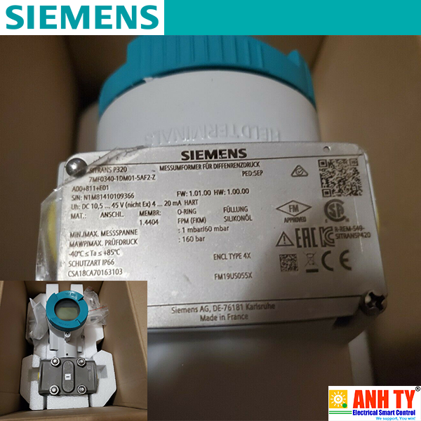 Siemens 7MF0340-1HM01-5AF2-Z A00+E20+H01+Y01+Y15 | SITRANS P320 Pressure transmitter Differential pressure and flow -Bộ chuyển phát tín hiệu chênh lệch áp suất-lưu lượng Màn hình PN160 HART 4-20mA 600mbar
